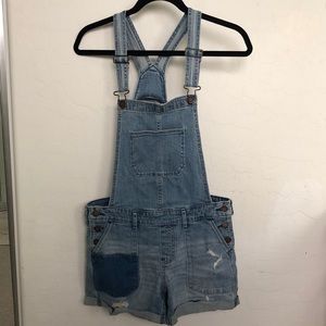 Hollister denim overalls - low rise, dual toned